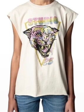 Zadig and Voltaire embellished Cecilia jaguar tank tee t-shirt